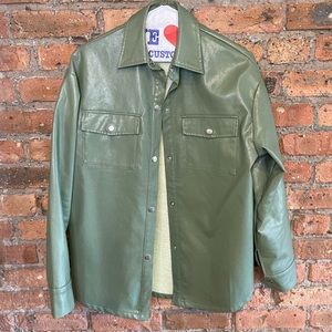 Green vegan leather shacket